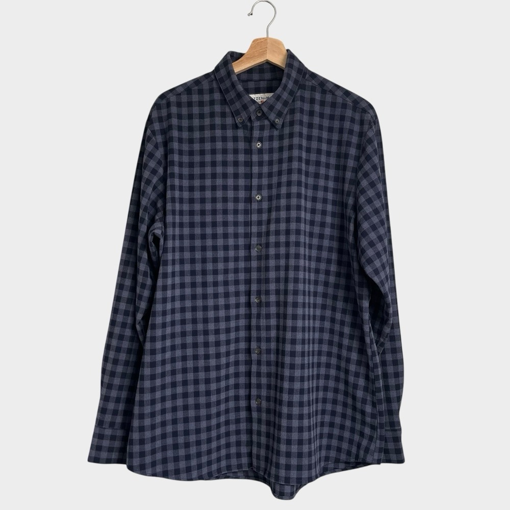 Mizzen + Main Shirt Mens XL Trim Fit Blue Plaid Flannel Campfire Made in USA